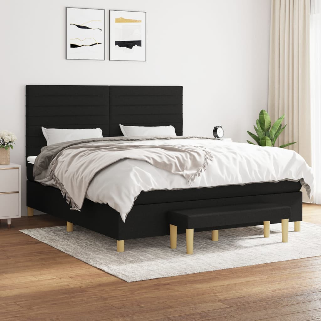 Pat box spring cu saltea, negru, 180x200 cm, catifea