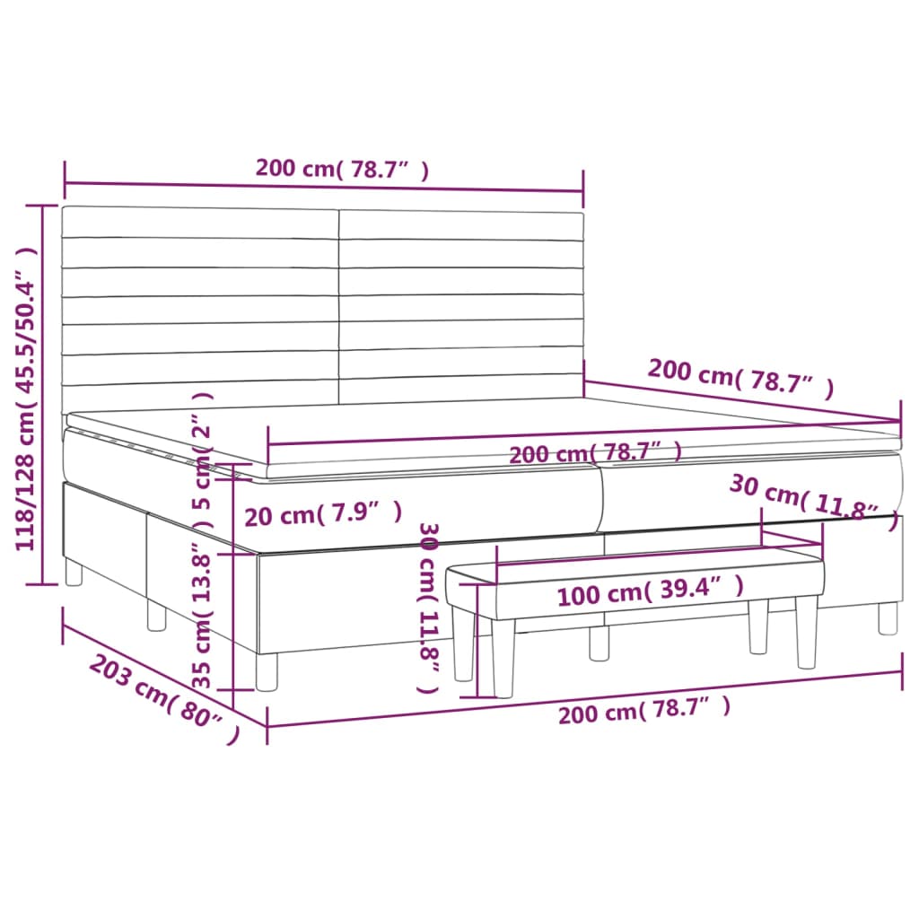 Pat box spring cu saltea, negru, 200x200 cm, textil