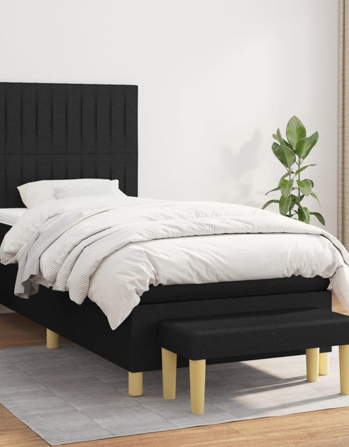 Загрузите изображение в средство просмотра галереи, Pat box spring cu saltea, negru, 90x190 cm, textil
