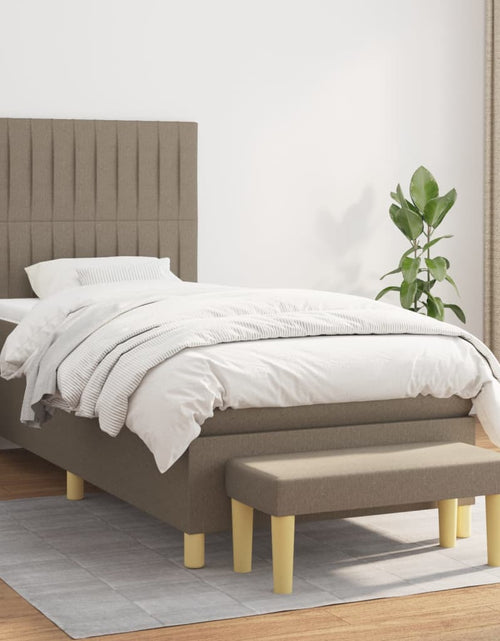 Загрузите изображение в средство просмотра галереи, Pat box spring cu saltea, gri taupe, 90x190 cm, textil
