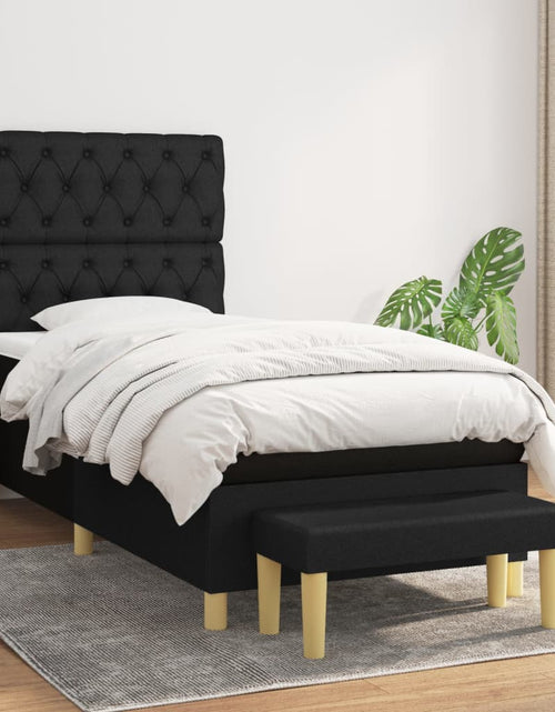 Încărcați imaginea în vizualizatorul Galerie, Pat box spring cu saltea, negru, 80x200 cm, textil
