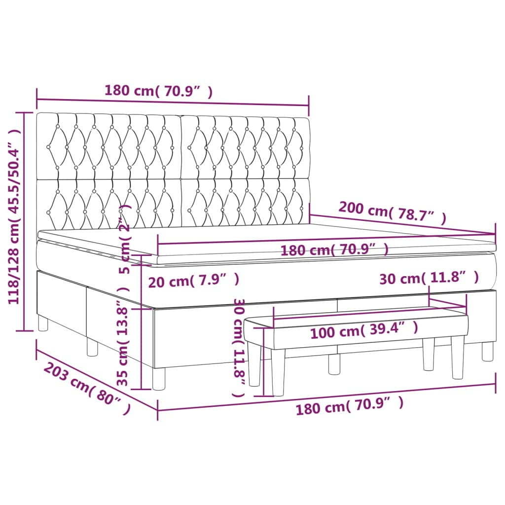 Pat box spring cu saltea, negru, 180x200 cm, catifea