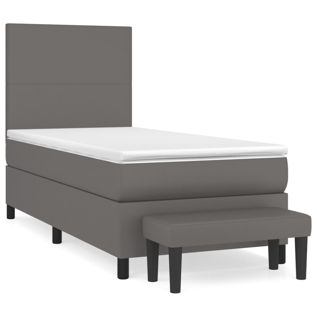 Pat box spring cu saltea, gri, 80x200 cm, piele ecologică