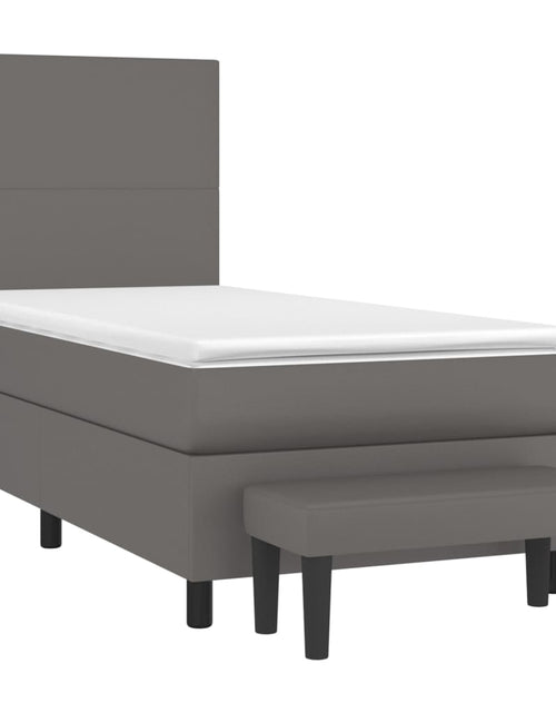 Загрузите изображение в средство просмотра галереи, Pat box spring cu saltea, gri, 80x200 cm, piele ecologică
