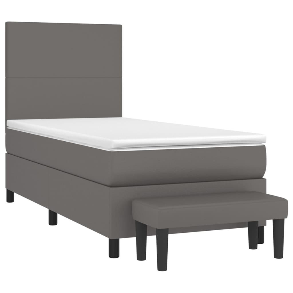 Pat box spring cu saltea, gri, 80x200 cm, piele ecologică