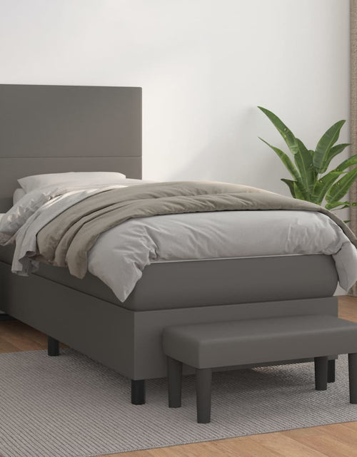 Încărcați imaginea în vizualizatorul Galerie, Pat box spring cu saltea, gri, 80x200 cm, piele ecologică
