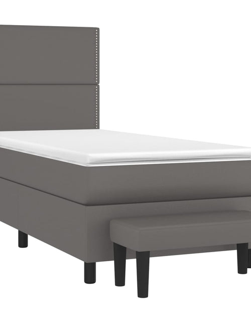 Загрузите изображение в средство просмотра галереи, Pat box spring cu saltea, gri, 90x190 cm, piele ecologică
