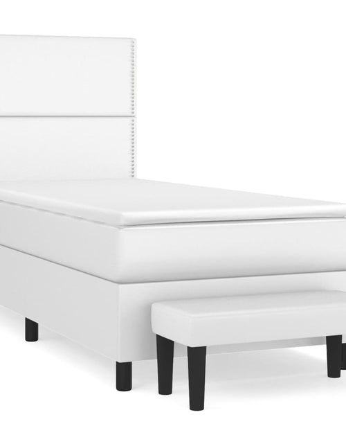 Încărcați imaginea în vizualizatorul Galerie, Pat box spring cu saltea, alb, 90x200 cm, piele ecologică
