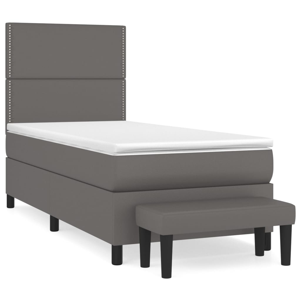 Pat box spring cu saltea, gri, 90x200 cm, piele ecologică