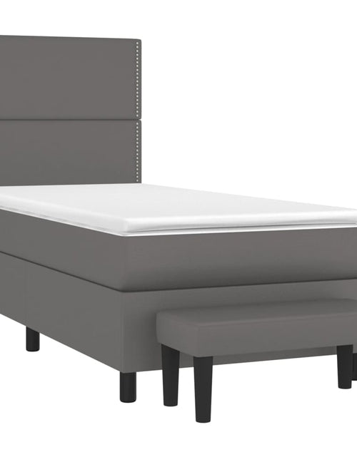 Încărcați imaginea în vizualizatorul Galerie, Pat box spring cu saltea, gri, 90x200 cm, piele ecologică
