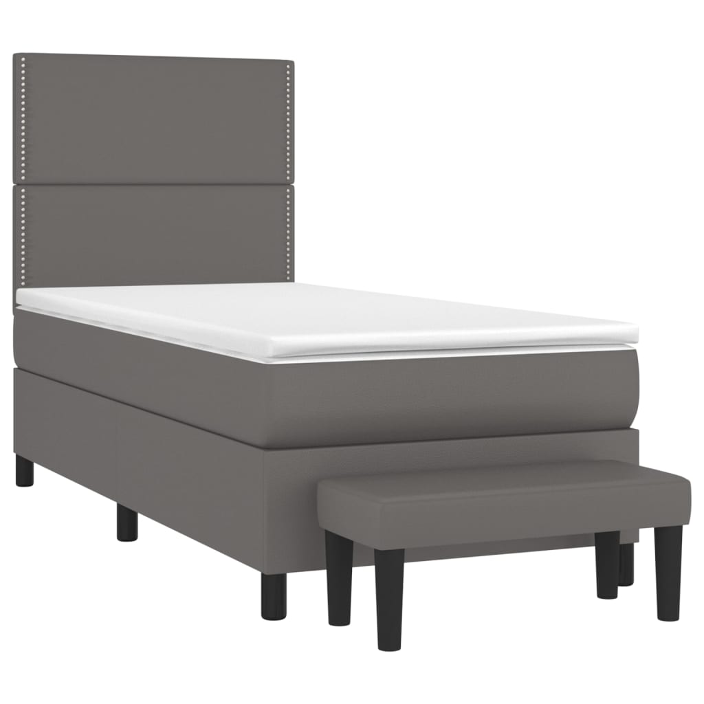 Pat box spring cu saltea, gri, 100x200 cm, piele ecologică