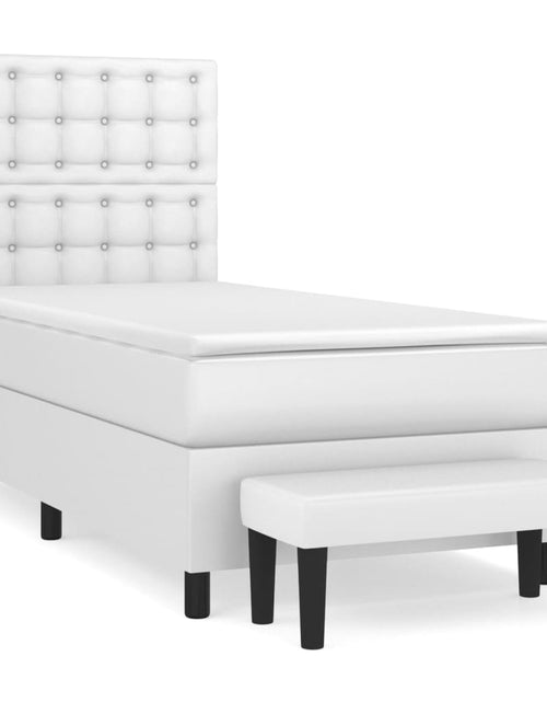 Încărcați imaginea în vizualizatorul Galerie, Pat box spring cu saltea, alb, 90x190 cm, piele ecologică
