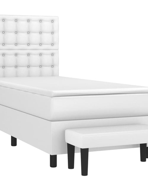 Încărcați imaginea în vizualizatorul Galerie, Pat box spring cu saltea, alb, 90x200 cm, piele ecologică
