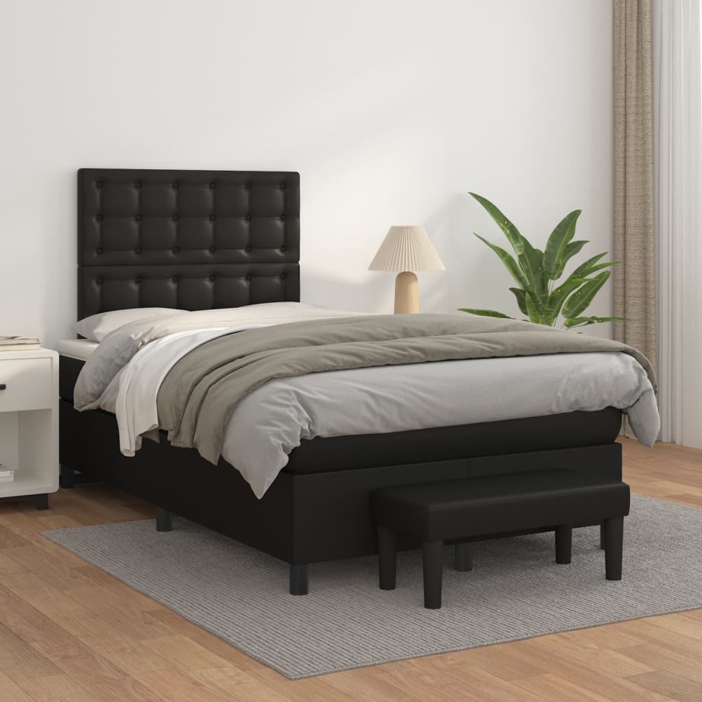 Pat continental cu saltea, negru, 120x200 cm, piele ecologică