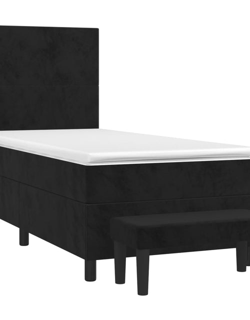 Загрузите изображение в средство просмотра галереи, Pat box spring cu saltea, negru, 80x200 cm, catifea
