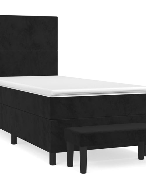 Загрузите изображение в средство просмотра галереи, Pat box spring cu saltea, negru, 90x190 cm, catifea
