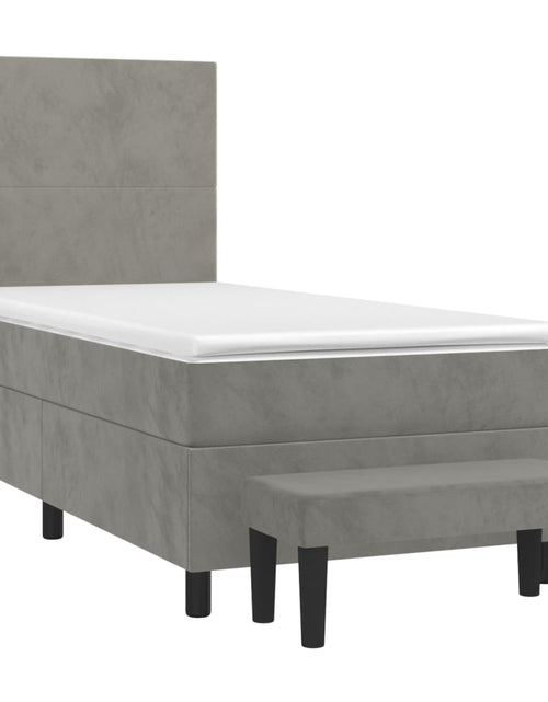 Загрузите изображение в средство просмотра галереи, Pat box spring cu saltea, gri deschis, 100x200 cm, catifea
