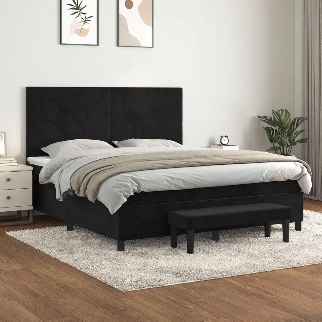 Pat box spring cu saltea, negru, 160x200 cm, catifea