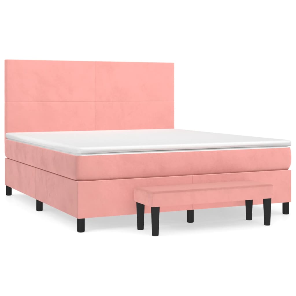 Pat box spring cu saltea, roz, 180x200 cm, catifea