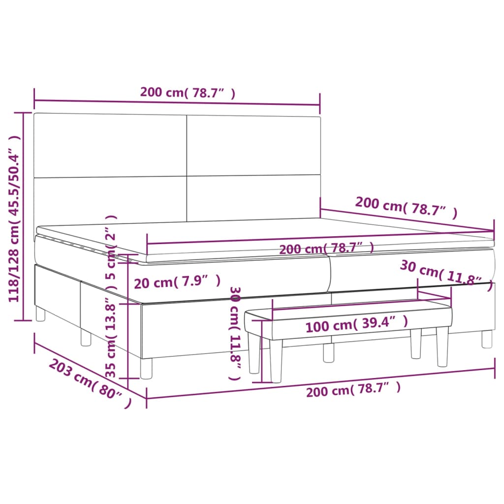 Pat box spring cu saltea, negru, 200x200 cm, catifea