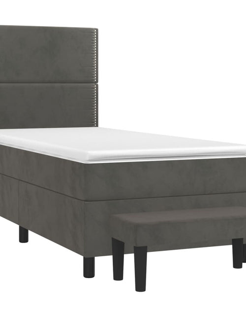 Загрузите изображение в средство просмотра галереи, Pat box spring cu saltea, gri închis, 80x200 cm, catifea
