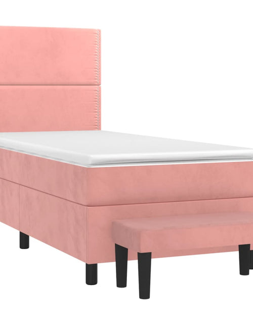 Загрузите изображение в средство просмотра галереи, Pat box spring cu saltea, roz, 80x200 cm, catifea
