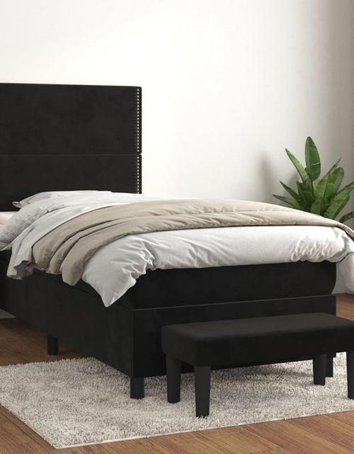 Încărcați imaginea în vizualizatorul Galerie, Pat box spring cu saltea, negru, 90x190 cm, catifea
