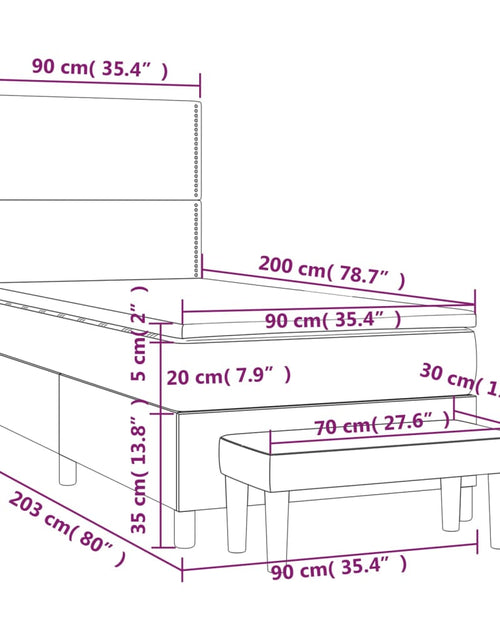 Загрузите изображение в средство просмотра галереи, Pat box spring cu saltea, gri deschis, 90x200 cm, catifea
