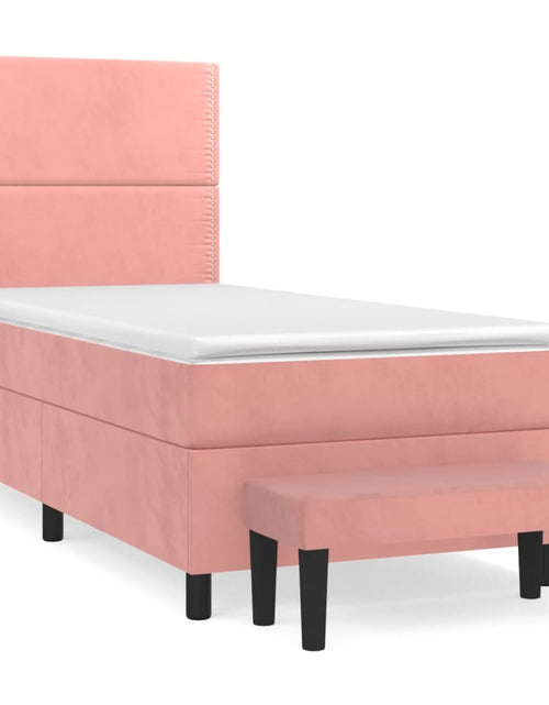 Загрузите изображение в средство просмотра галереи, Pat box spring cu saltea, roz, 90x200 cm, catifea
