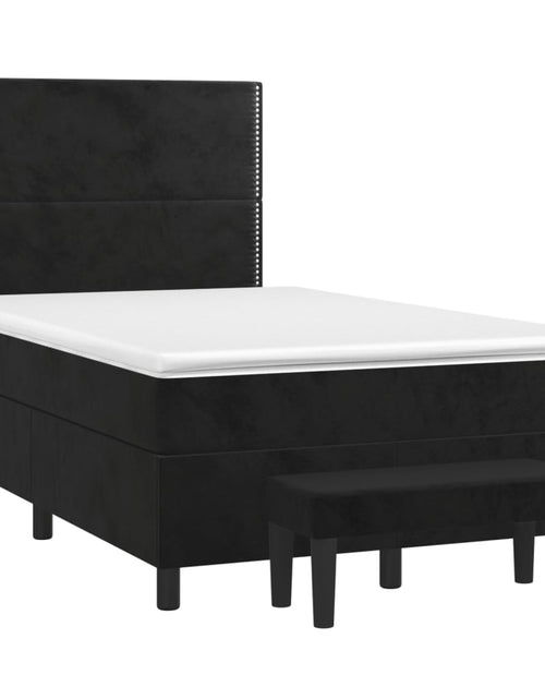 Загрузите изображение в средство просмотра галереи, Pat box spring cu saltea, negru, 120x200 cm, catifea
