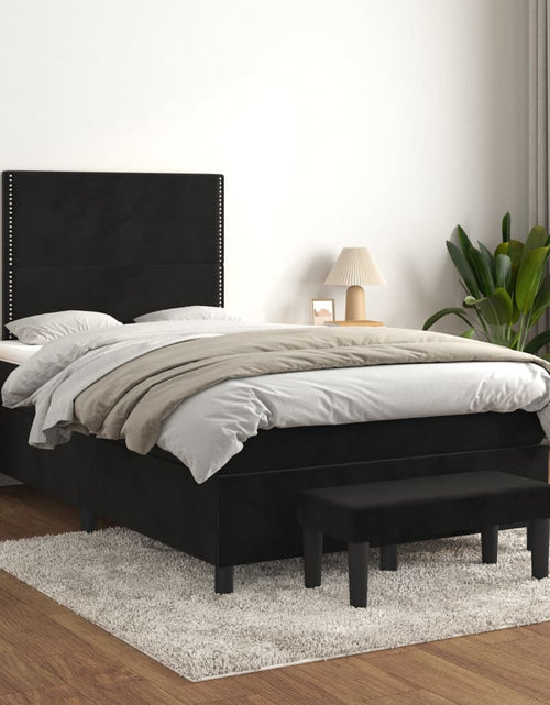 Загрузите изображение в средство просмотра галереи, Pat box spring cu saltea, negru, 120x200 cm, catifea
