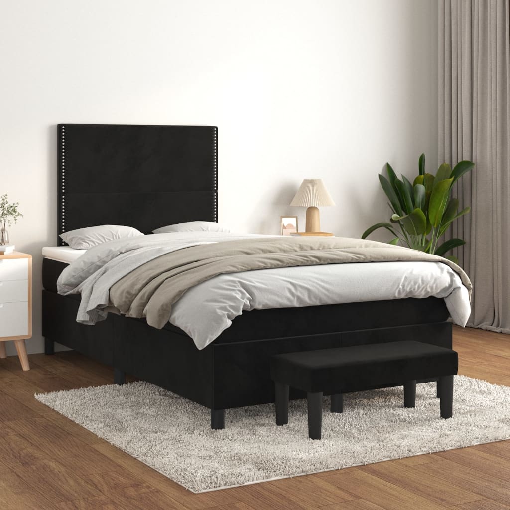 Pat box spring cu saltea, negru, 120x200 cm, catifea