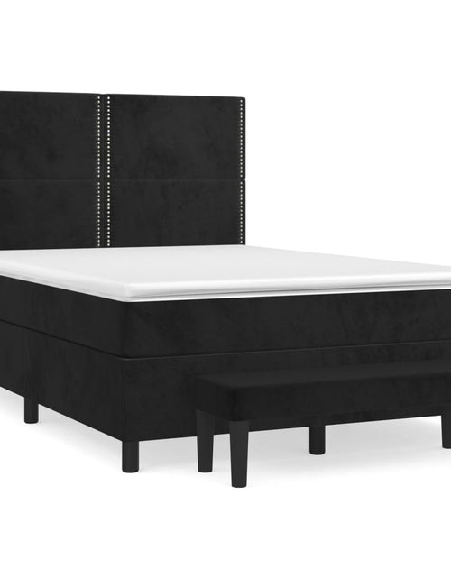 Загрузите изображение в средство просмотра галереи, Pat box spring cu saltea, negru, 140x200 cm, catifea
