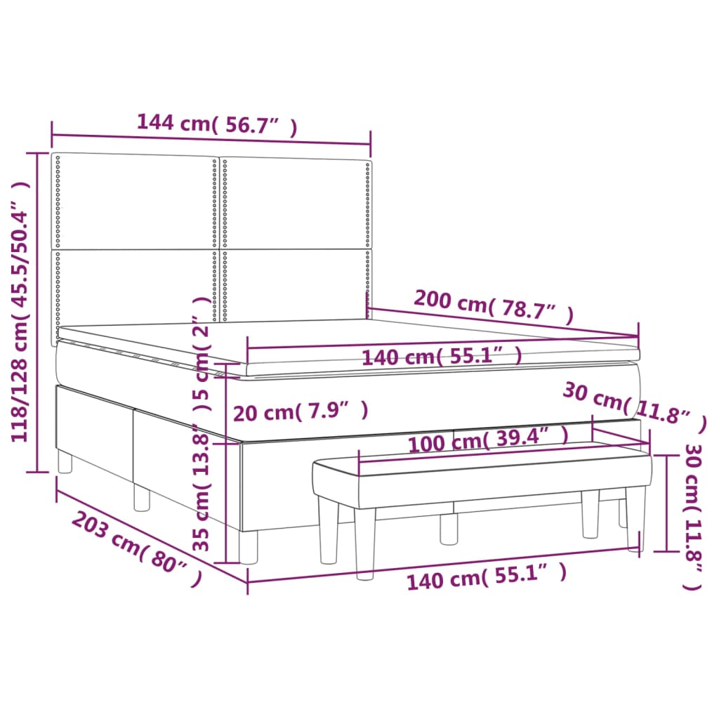 Pat box spring cu saltea, negru, 140x200 cm, catifea