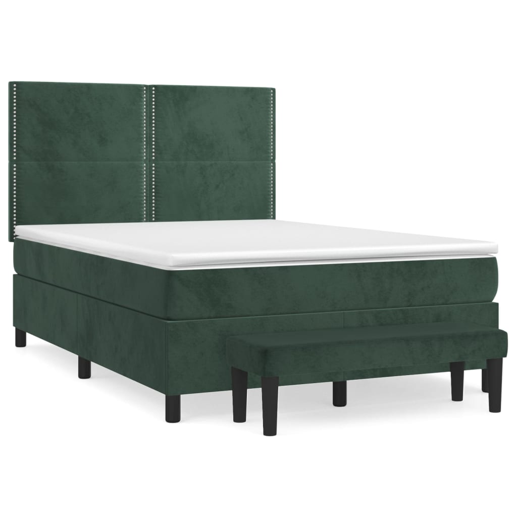 Pat box spring cu saltea, verde închis, 140x200 cm, catifea