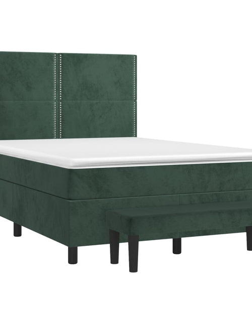 Загрузите изображение в средство просмотра галереи, Pat box spring cu saltea, verde închis, 140x200 cm, catifea
