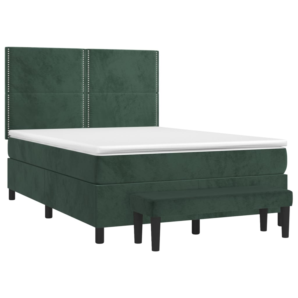 Pat box spring cu saltea, verde închis, 140x200 cm, catifea