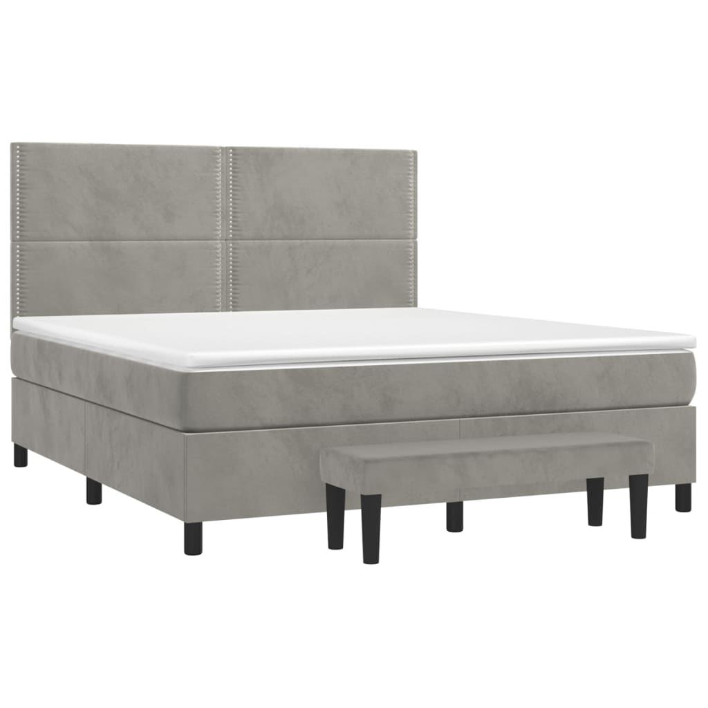 Pat box spring cu saltea, gri deschis, 160x200 cm, catifea