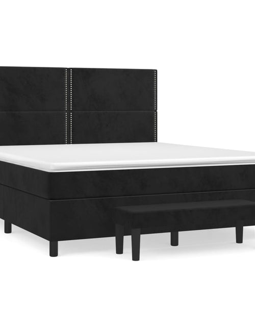 Загрузите изображение в средство просмотра галереи, Pat box spring cu saltea, negru, 160x200 cm, catifea
