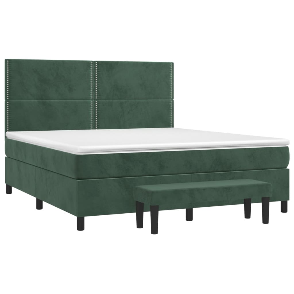 Pat box spring cu saltea, verde închis, 160x200 cm, catifea