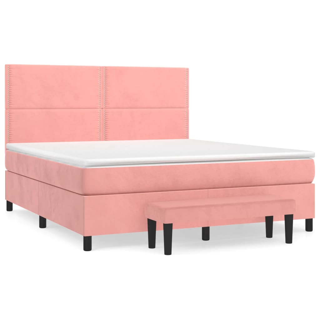 Pat box spring cu saltea, roz, 160x200 cm, catifea