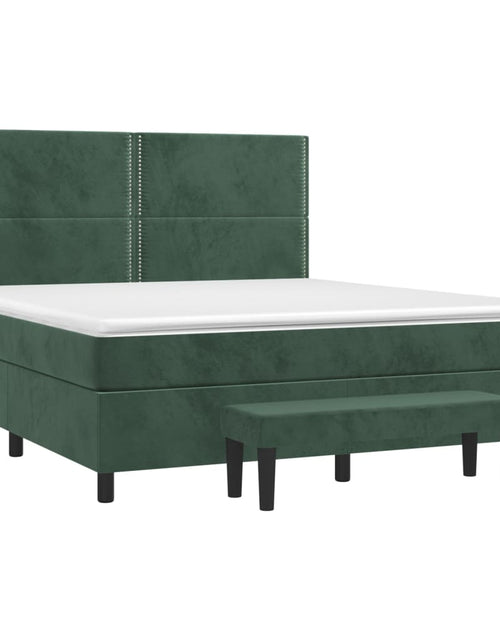 Загрузите изображение в средство просмотра галереи, Pat box spring cu saltea, verde închis, 180x200 cm, catifea
