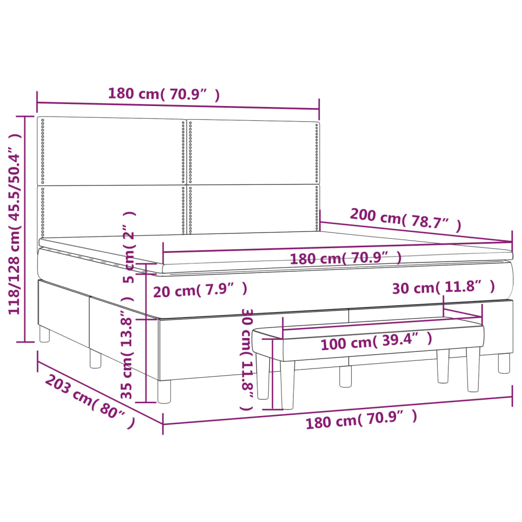 Pat box spring cu saltea, albastru închis, 180x200 cm, catifea