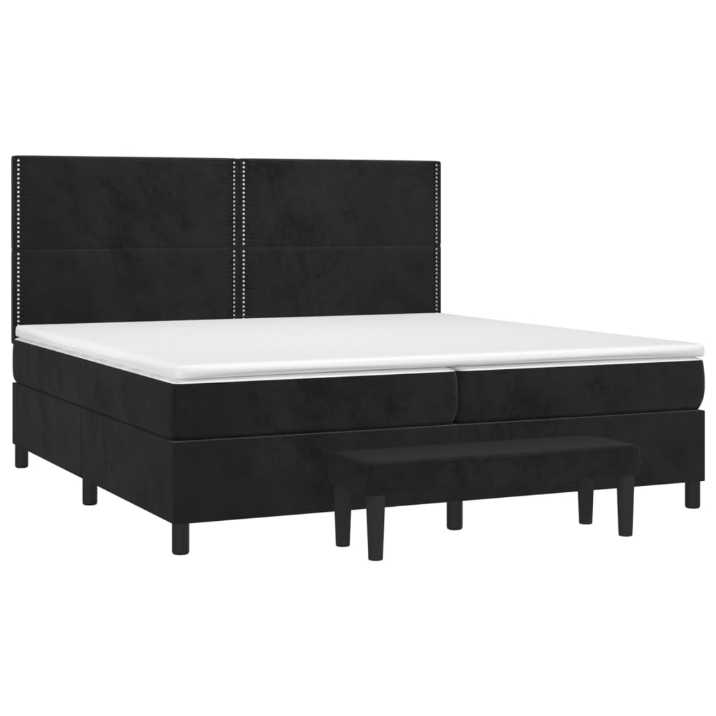 Pat box spring cu saltea, negru, 200x200 cm, catifea