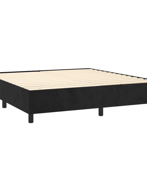 Загрузите изображение в средство просмотра галереи, Pat box spring cu saltea, negru, 200x200 cm, catifea
