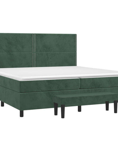 Загрузите изображение в средство просмотра галереи, Pat box spring cu saltea, verde închis, 200x200 cm, catifea
