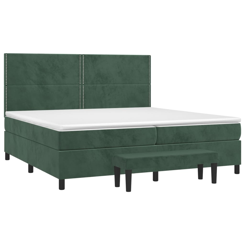 Pat box spring cu saltea, verde închis, 200x200 cm, catifea