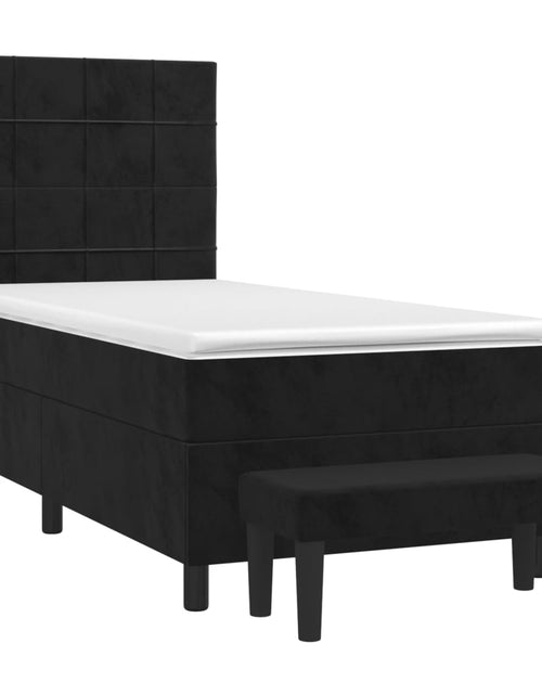 Загрузите изображение в средство просмотра галереи, Pat box spring cu saltea, negru, 80x200 cm, catifea
