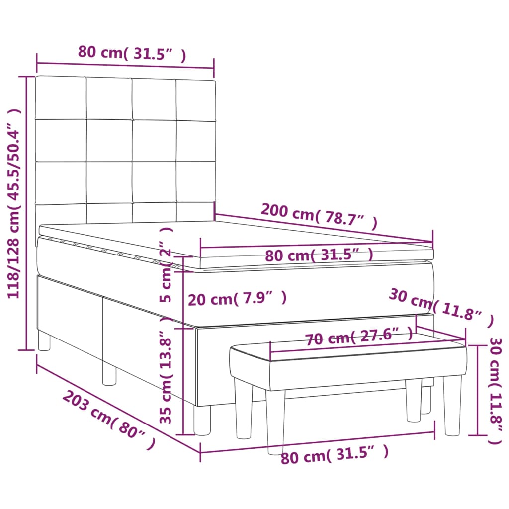 Pat box spring cu saltea, negru, 80x200 cm, catifea