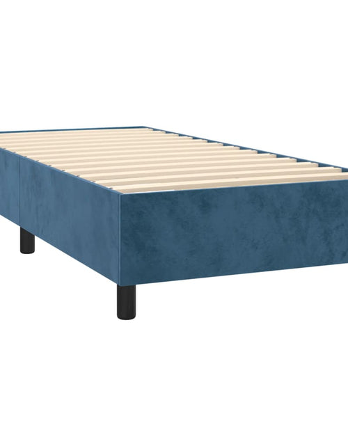 Загрузите изображение в средство просмотра галереи, Pat box spring cu saltea, albastru închis, 80x200 cm, catifea
